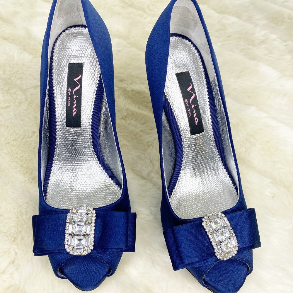 Nina Satin Peep Toe Pumps
